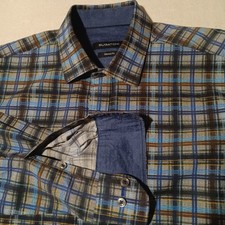 Bugatchi Mens Plaid Long Sleeve Flip Cuff Classic Fit Dress Shirt L 16 34/35