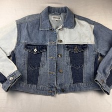 Y2K Vigoss Patchwork Jean Jacket Cropped Colorblock Trucker Festival Hippie Sm