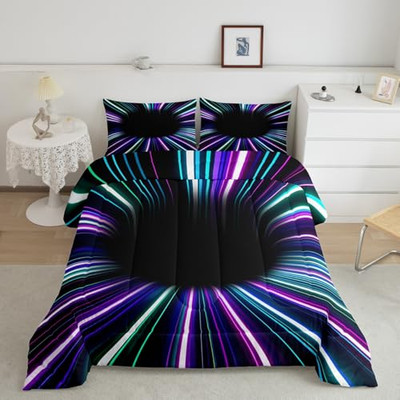 Gradient Black Light Comforter Set 3D Black Hole Twin Black Teal