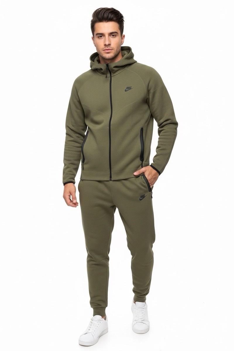 Authentic Nike Tech Fleece Full Zip Hoodie and Pants Set (Olive