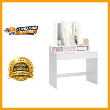 Coiffeuse Fonctionnelle avec Tiroirs et Miroir LED à Lumière Réglable, Blanc Pur