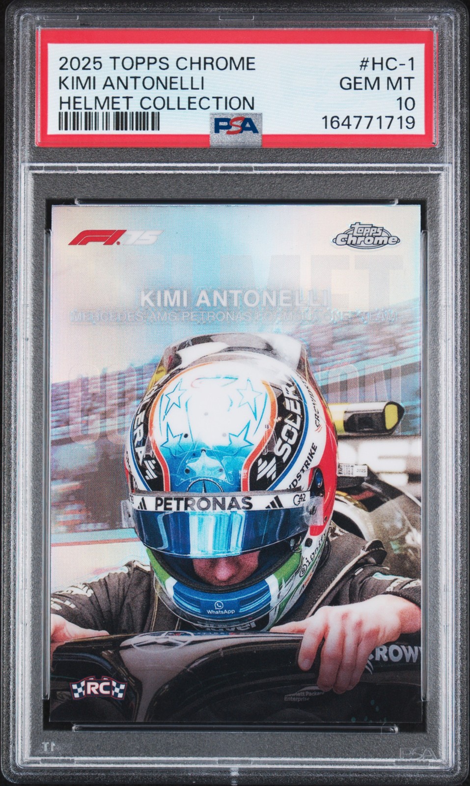 2025 TOPPS CHROME FORMULA 1 HELMET COLLECTION #HC-1 KIMI ANTONELLI ROOKIE PSA 10 view 1