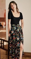 Sezane Nelly black & floral printed skirt, size FR38 / UK 10 / US 6