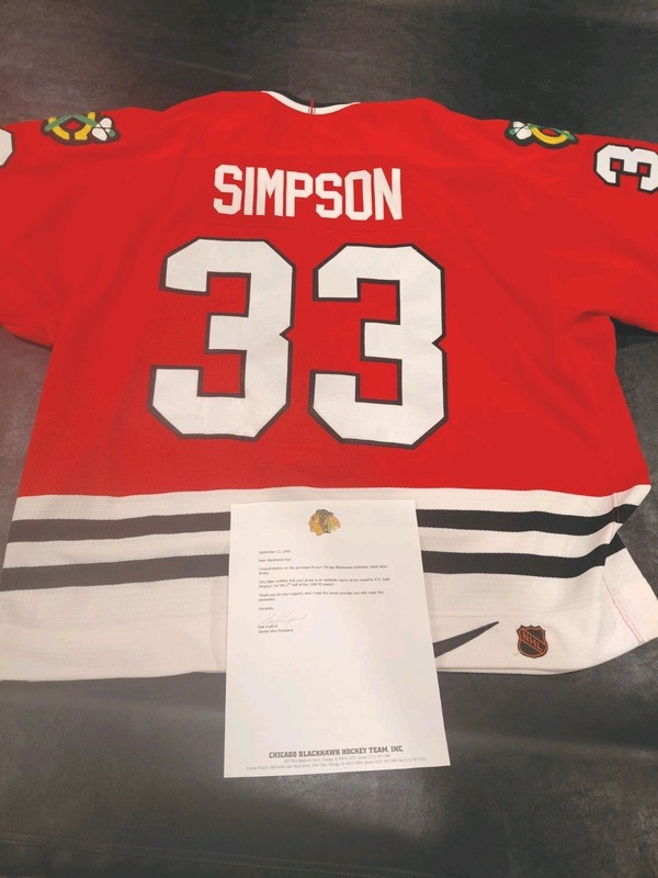 Reid Simpson #33 Game Used Jersey Blackhawks Authentication 