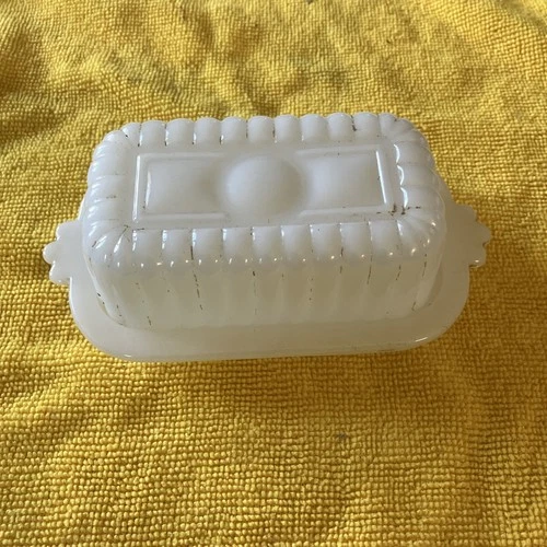 Vintage 1950'S Hazel Atlas White Milk Glass Half 1/4 Stick Butter Dish & Lid