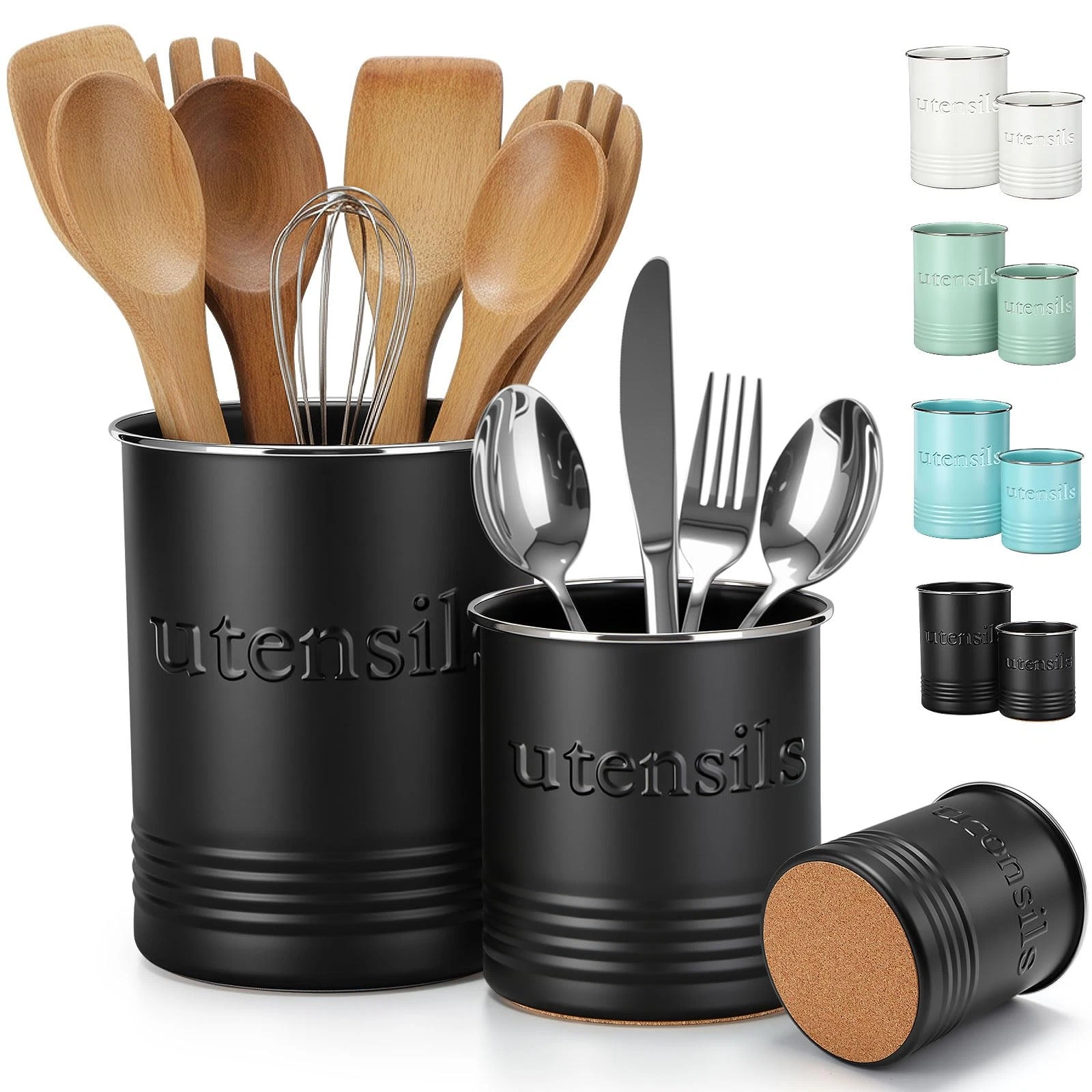 2 Pack Kitchen Utensil Holder for Counter 6.7"+4.7" Farmhouse Cooking Utensil...