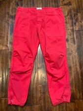 Nili Lotan Red Cotton Cropped Military Jogger Pants W/ Zipped Cuffs, Size 12