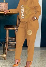 2 Piece Pullover Lounge Set Casual Sweatsuit Jogger Outfit Brown