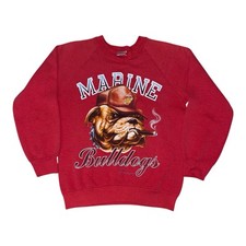 Vintage 80s Marine Sweater Size Small USMC Bulldogs Made In USA Crewneck Red