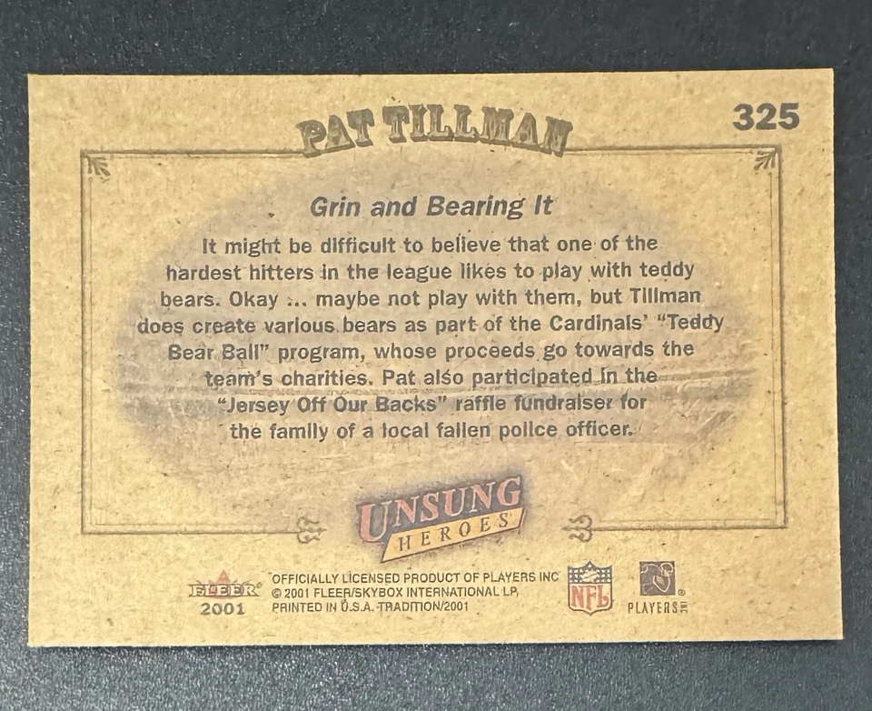 Pat Tillman 2001 Fleer Tradition Unsung Heroes ROOKIE #325 - Arizona Cardinals - Image 2 of 2