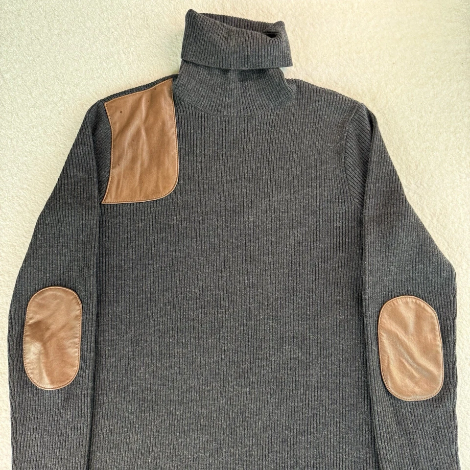 Vestido Suéter Ralph Lauren Etiqueta Azul Cuello Alto Cuero Genuino Parches L De Colección Foto 2 de 4