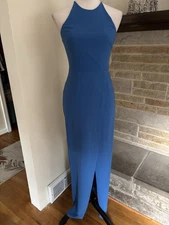 Halston Heritage gorgeous blue lined gown long dress A-line bodice sz 0
