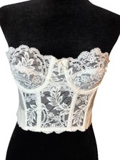 Vintage Fleur De Lace Smoothie White Romantic Bustier Strapless Bra Corset 34A