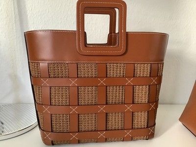 STAUD schöne Tasche aus Leder und Bast, absolut neuwertig (1 Mal getragen)