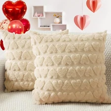 Valentine's Day Pillow Covers, Set of 2 Soft Plush Short Wool Velvet Beige1