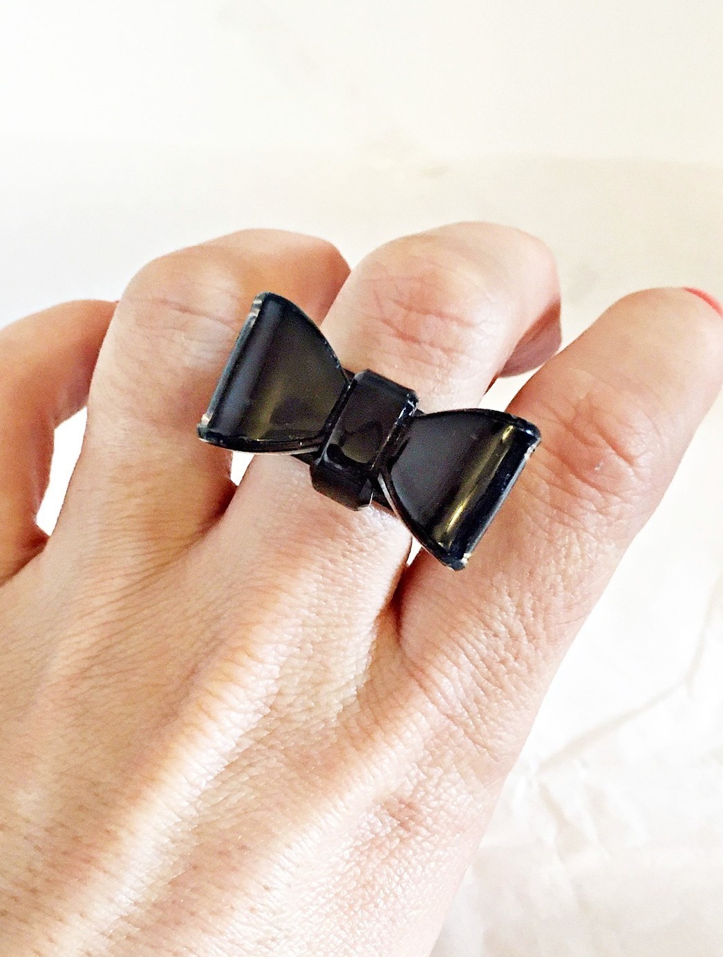 Chunky Black Bow Ring Large Funky Statement Rocka… - image 1
