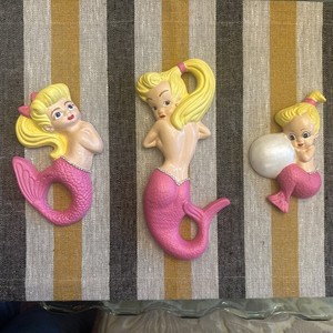 Aurora/Sleeping Beauty Inspired Chalkware Mermaid Wall Set Kitsch Decor
