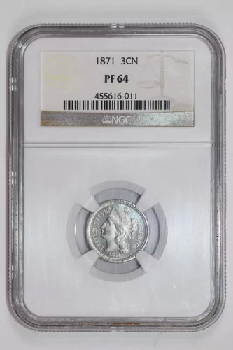 1871 PROOF THREE CENT NICKEL NGC PR64