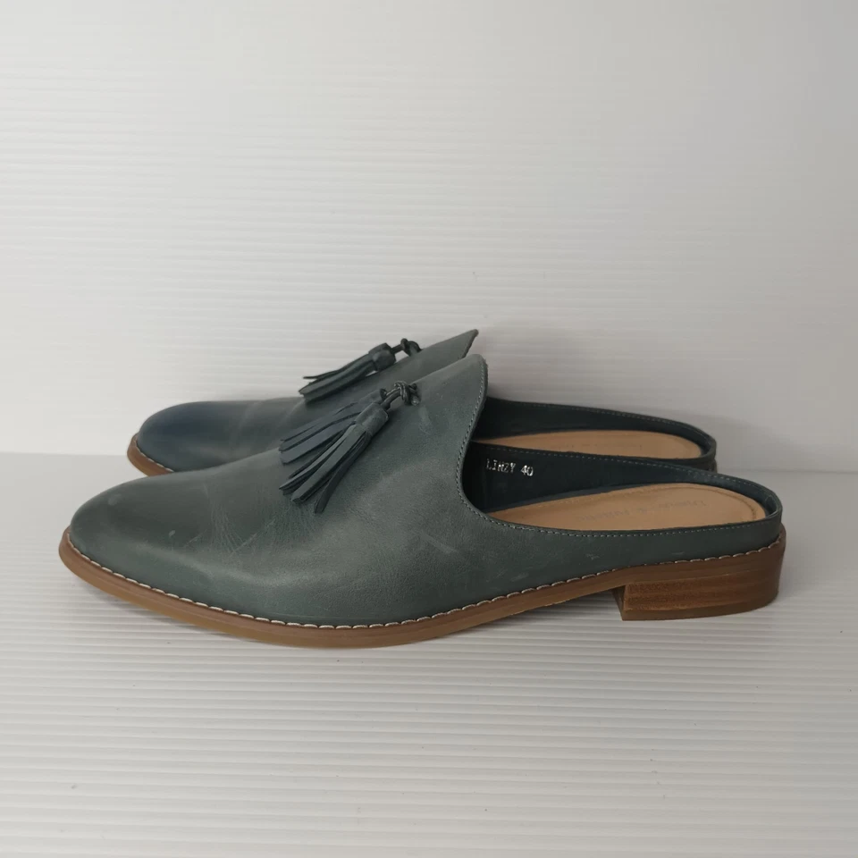 Django & Juliette Linzy Blue Leather Mules Slip On Slides Shoes Womens Size 40 - image 2 of 4