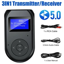 3in1 Bluetooth 5.0 Transmitter Receiver Wireless Audio 3.5mm Adapter With Screen