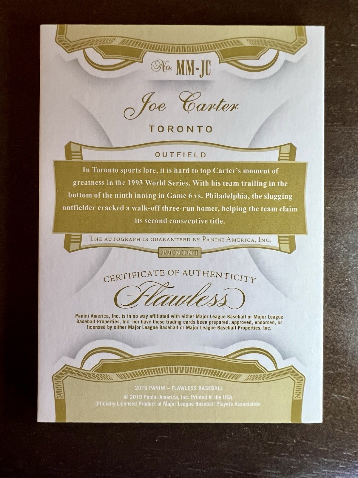 2019 FLAWLESS JOE CARTER MEMORABLE MARKS AUTO RAINBOW - /5, /10, /15, /20, /25 view 9