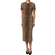 DOLCE & GABBANA Dress Brown Leopard Print Silk Sheath Midi IT38/US4/XS 2630usd
