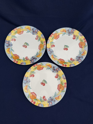 Corelle Corning Fruit Basket 7.25'' Bread / Dessert Plates Made in USA Set of 3