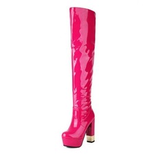 Occident Womens Faux Leather Pull On Over The Knee Boots Casual Club Stage Shoes