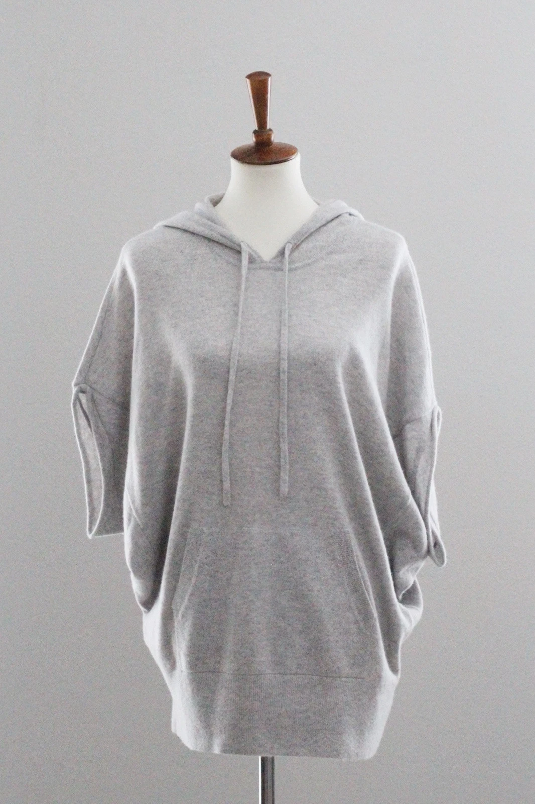 VINCE 100% Cashmere Jumbo Poncho Sweater Hoodie : Heather Gray, Large L Women's