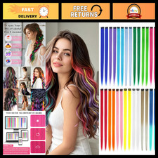 32 Pcs 22" Rainbow Clip-In Hair Extensions - Colorful Synthetic Highlights for G
