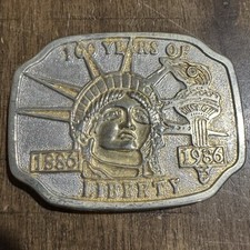 Vtg Belt Buckle 100 Years of Liberty 1886-1986 USA Statue 2-Tone Silver Gold