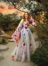 Fantasy Floral Strapless Wedding Dresses Gorgeous Strapless Fairy Long Sleeve