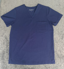 Mandala Men's Scrub Top Small Navy Polyester V-Neck Short Sleeve Pocket Pullover