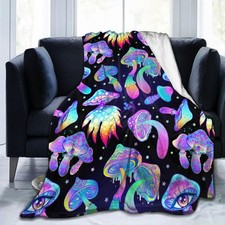 Hippie Mushroom Magic Blanket, Soft Blankets Flannel Bed Throw Cozy Lightweig...