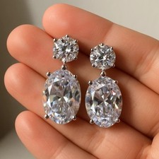 5CT Oval Cut Diamond Lab-Created Women Dangle Drop Earring 14K White Gold Plated