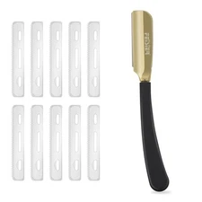 Silicone Handle Straight Edge Shaving Razor with Guard,Stainless Steel... 