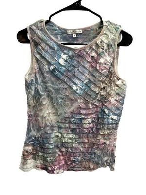 Moa Moa Medium Sleeveless Multicolor Textured Floral Top Casual Work Retro