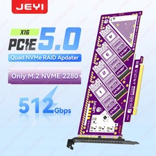 JEYI PCIe 5.0 X16 Quad M.2 Expansion Card-4-Bay NVMe RAID 0/1/5/JBOD Adapter
