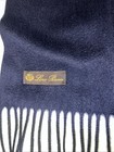 LORO PIANA Fringed Brushed 100% Cashmere Scarf Navy Blue — photo 2