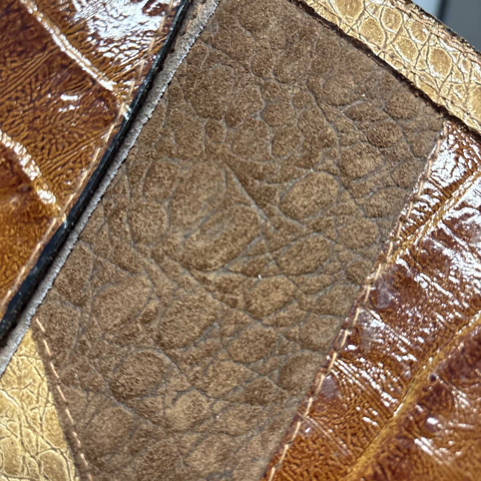 Vtg Satchel w Key Brown Patchwork Document Portfo… - image 13