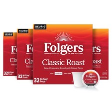 Folgers Classic Roast Coffee, Medium Roast, Keurig K-Cup 32 Count Pack of 4 