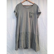 Soft Surroundings Dress Womens 1X Green Linen Rayon Slub Tiered Patch Pocket