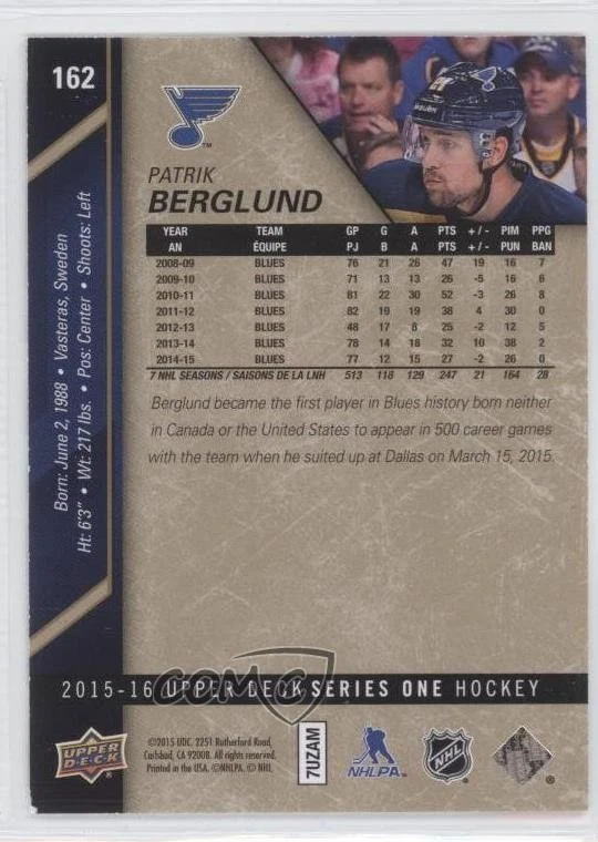 2015-16 Upper Deck High Gloss Spectrum /10 Patrik Berglund #162 - Image 2 of 2