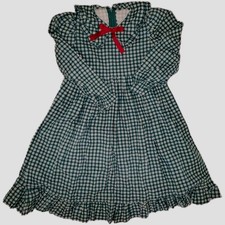 Girls Green Plaid Dress Size 4 Daisy Kingdom Long Sleeve Red Bow Vintage