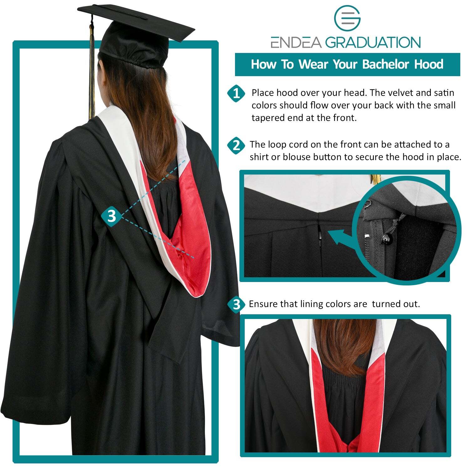 Endea Graduation Bachelors Hood For Education - Light Blue/Gold/Black