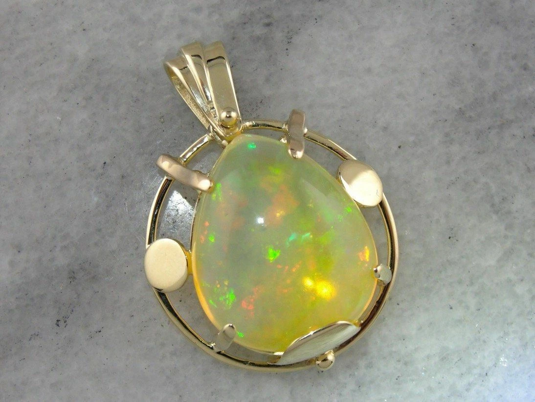 Large Ethiopian Opal Pendant in Handmade Yellow Gold Pendant eBay
