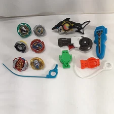 LOT OF BEYBLADES W/ RIPCORDS & PARTS HASBRO SPINNING TOP TOYS 