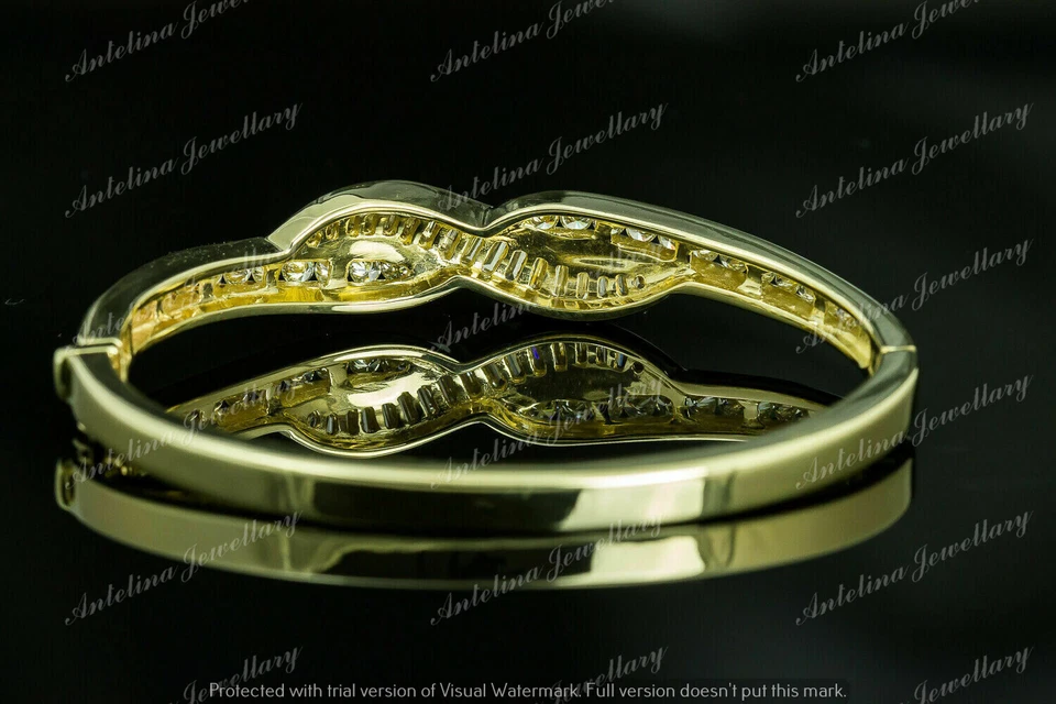 Brazalete Brazalete Mujer Acabado Oro Amarillo 14K 5 CT Baguette Diamante Simulado Foto 3 de 4