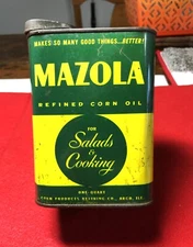 Vintage Mazola Refined Corn Oil One Quart Oblong Tin Can for Salads & Cooking