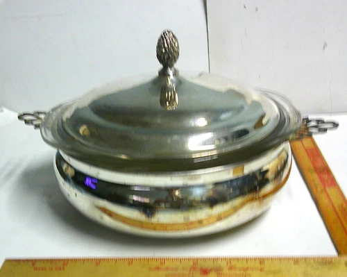 Sheffield Silver serving dish Pyrex glass insert vintage collectible old server